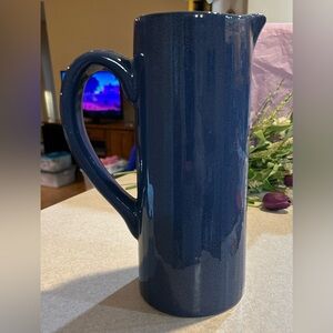 Deep Blue with Tiny Black Dots 10” Tall Pitcher Vase & Flowers